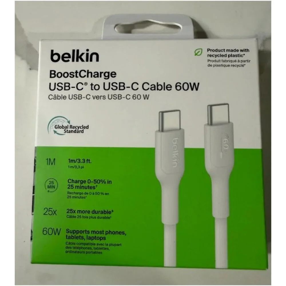 Belkin BoostCharge USB C To USB C Cable 60W Fast Charging 1M